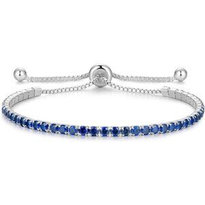 Sep-Sapphire Sterling Silver Birthstone 2.5mm Tennis Bolo Bracelet
